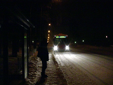 Min buss från Sleipnervägen till Handens pendeltågstation